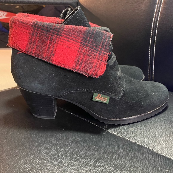 G.H Bass Cuffed Heeled Ankle Boots/Booties Black Red Buffalo Print Size 7 1/2 - Picture 7 of 16